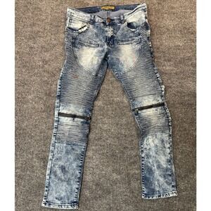 Brooklyn Laundry Premium Moto Jeans 34x32 Blue Acid‎ Wash Ribbed Biker Denim
